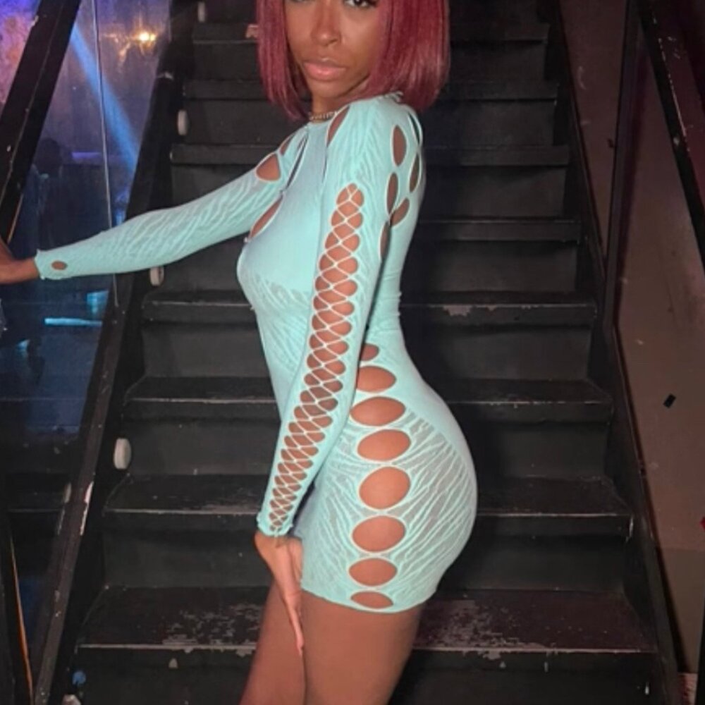 aqua teal sheer postergirl inspired dress - Picture 2 of 2